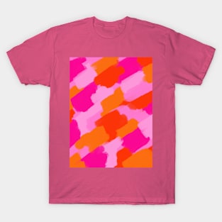 Pink and Orange Brush Strokes Palette Pattern T-Shirt